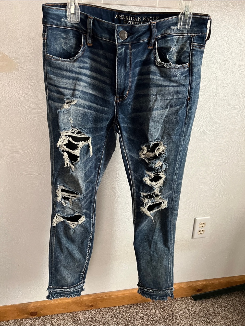 American Eagle Outfitters Dark Blue Distressed Ripped Jeans
